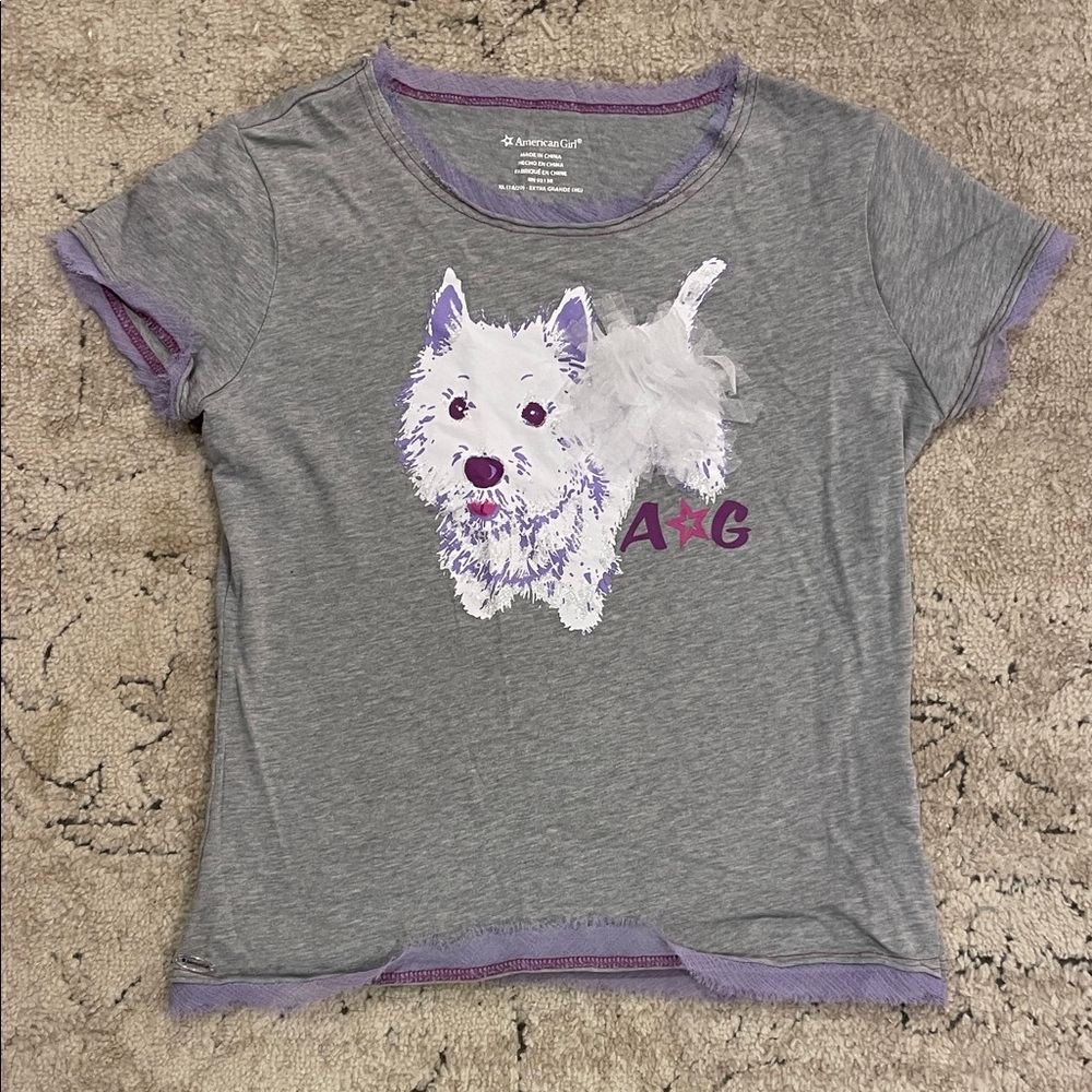American Girl Gray and Purple Dog Tee